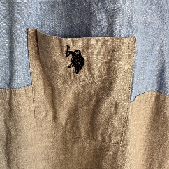 U.S. Polo Assn. Black Mallet Men's Blue/Gray‎ Chambray Button Up Casual Shirt XL - Picture 4 of 15